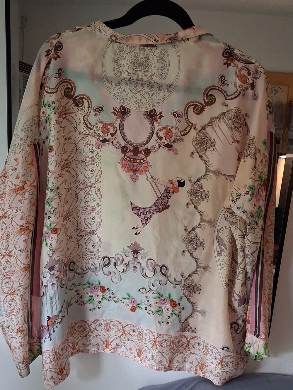 Johnny Was Cream Multi Floral Scroll V-Neck Blouse - Picture 9 of 11